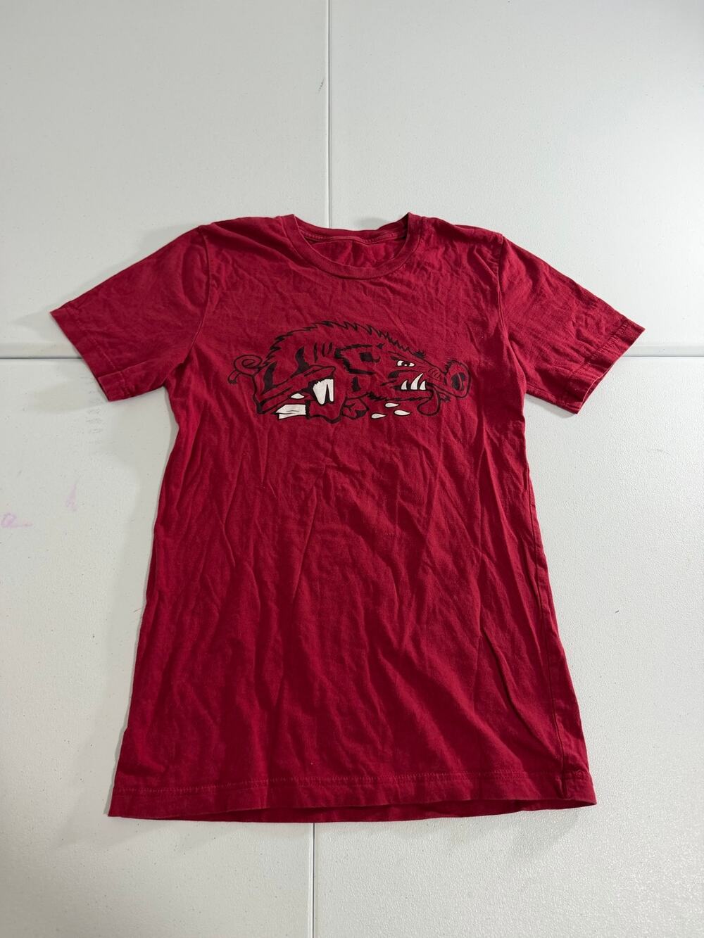 Arkansas Razorbacks T Shirt Crimson Running Hog Logo College Football Tee